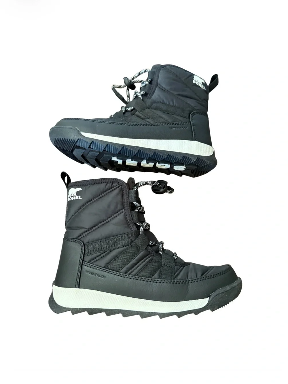 Sorel Youth Whitney II  Black and White Lace-Up Winter Boots -Size 1 NWOT